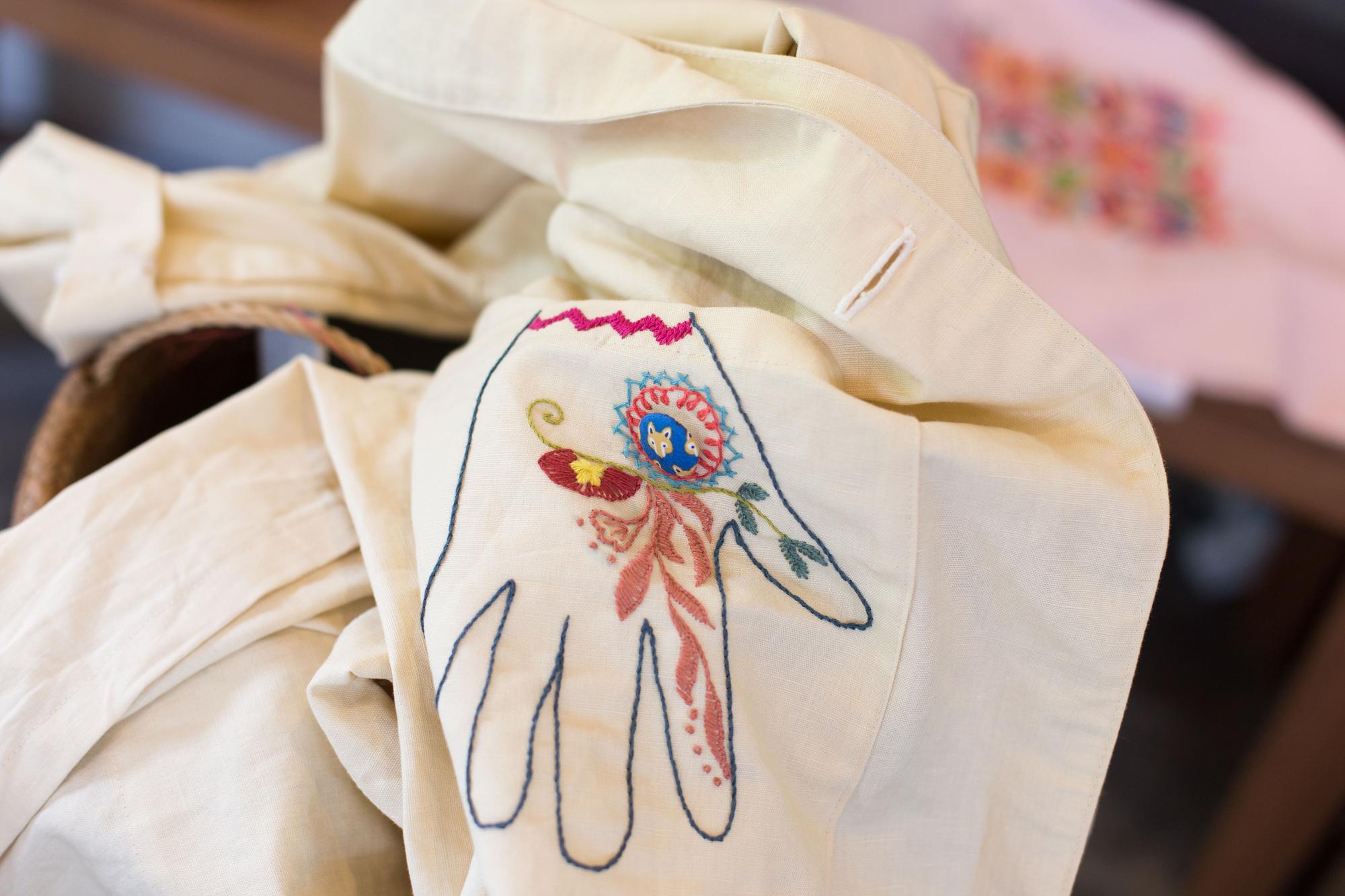 embroidered tote detail with metallic thread